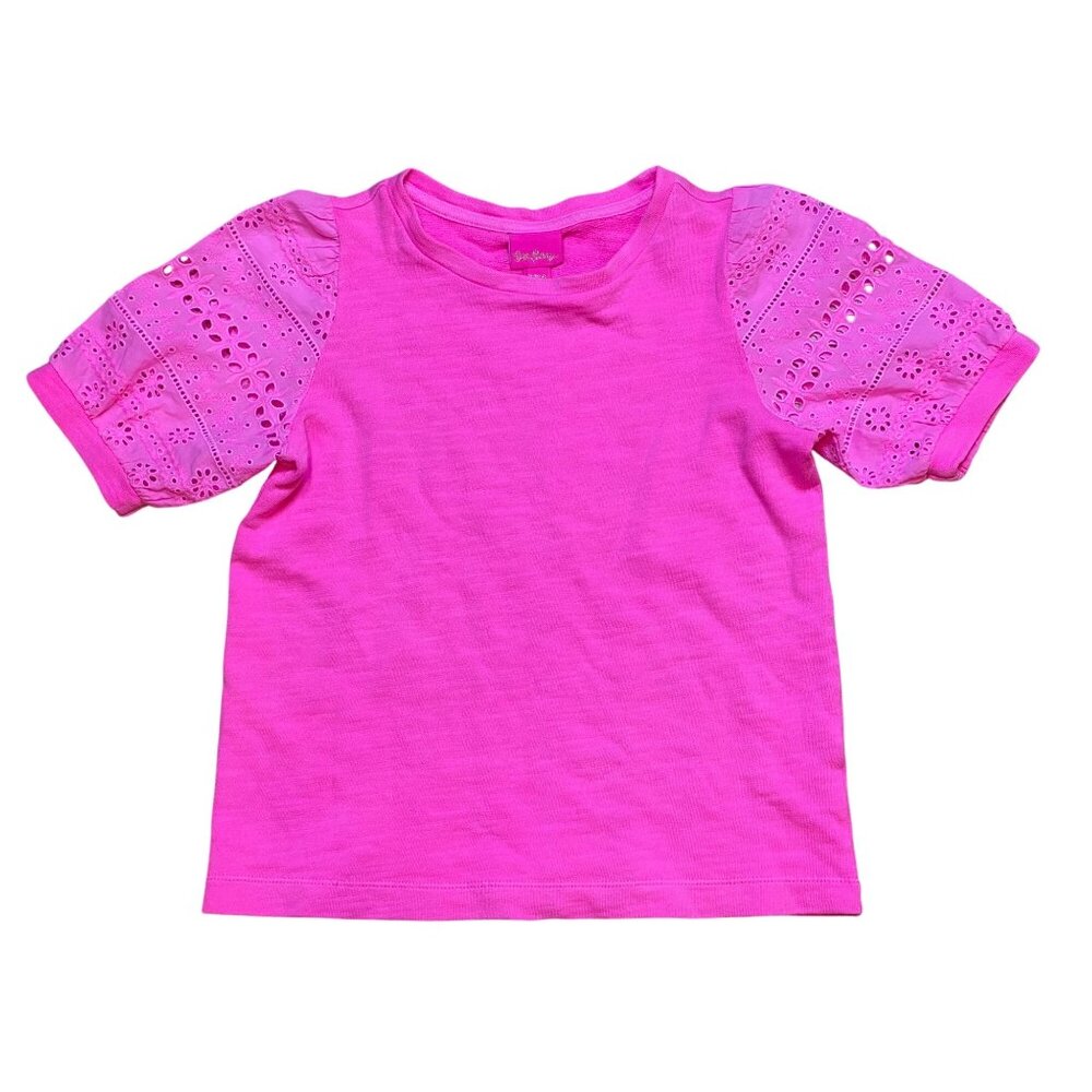 Lilly Pulitzer Girls Pink Eyelet Sleeve Top‎ Size XL 12/14